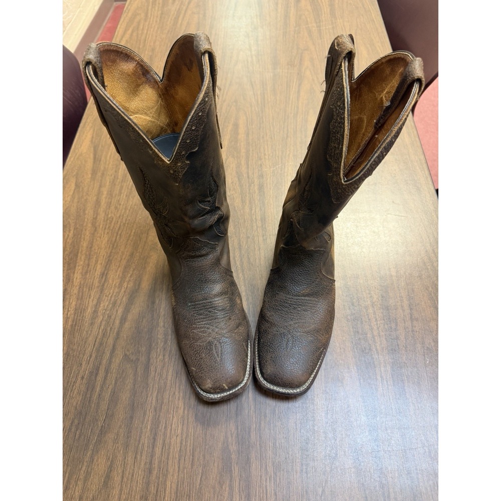Vintage Boulet Men's Brown Leather Square Toe Western Boots Size US 11.5 E